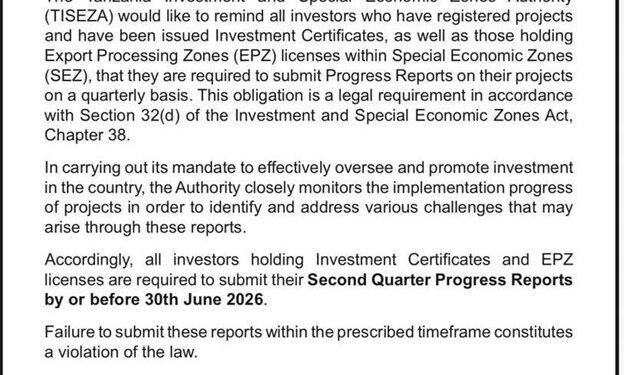 Tanzania Tightens Investment Oversight with Mandatory Quarterly Reporting